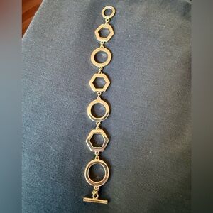Vintage Modernist Hexagon Circle Link Toggle Bracelet 7.5 Inch